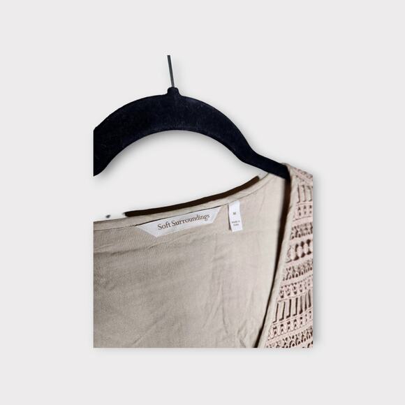 Soft Surroundings Adelita Lace Blouse Tan Flare Sleeve Women’s Medium - Picture 5 of 9